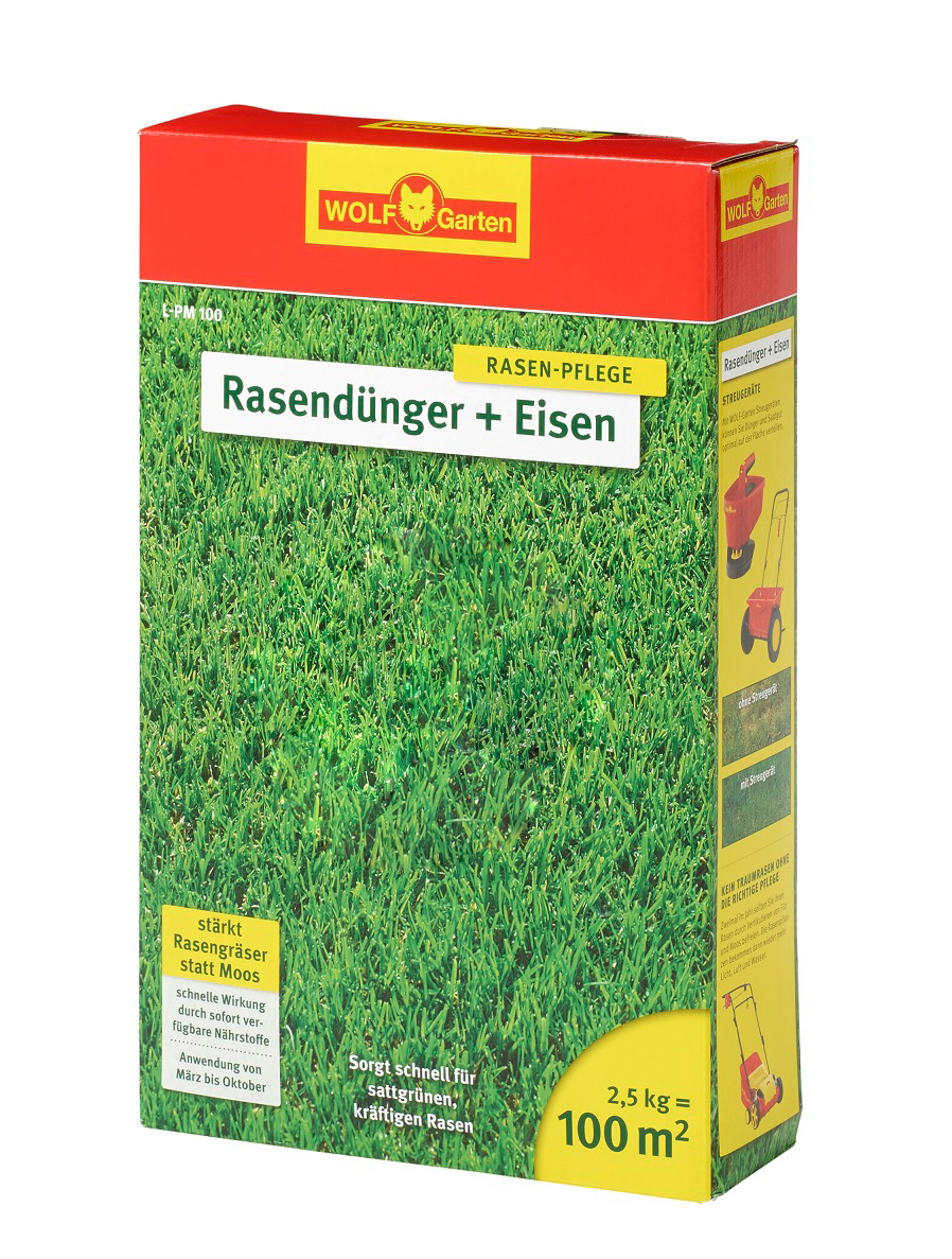 WolfGarten LPM 100 Rasendünger plus Eisen gegen Moos für 100 qm