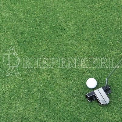 Produktbild von Kiepenkerl DSV 417 Golfrasen Grün Nachsaat mit Rasenfläche, Golfball, Golfschläger und dem Kiepenkerl-Logo.