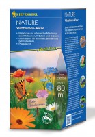 Produktbild der Kiepenkerl Profi Line Nature Wildblumen-Wiese Verpackung mit Abbildung einer bunten Blumenwiese und Schmetterlingen sowie Informationen zu...