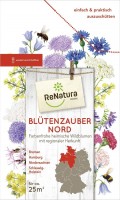 Produktbild von ReNatura Blütenzauber Nord mit verschiedenen farbenfrohen Wildblumen Illustrationen, einer Karte von Norddeutschland und Informationen über...