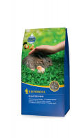 Produktbild von Kiepenkerl Kleintierwiese mit Klee Verpackung zeigt einen grasenden Hasen und ein Kücken auf einer Wiese mit Informationen zum Produkt in...