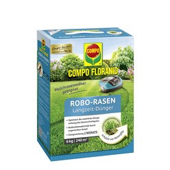 Produktbild von COMPO FLORANID Langzeit-Duenger fuer Roborasen 6 kg mit Verpackung die die Produktmerkmale und eine gruene Rasenflaeche zeigt.