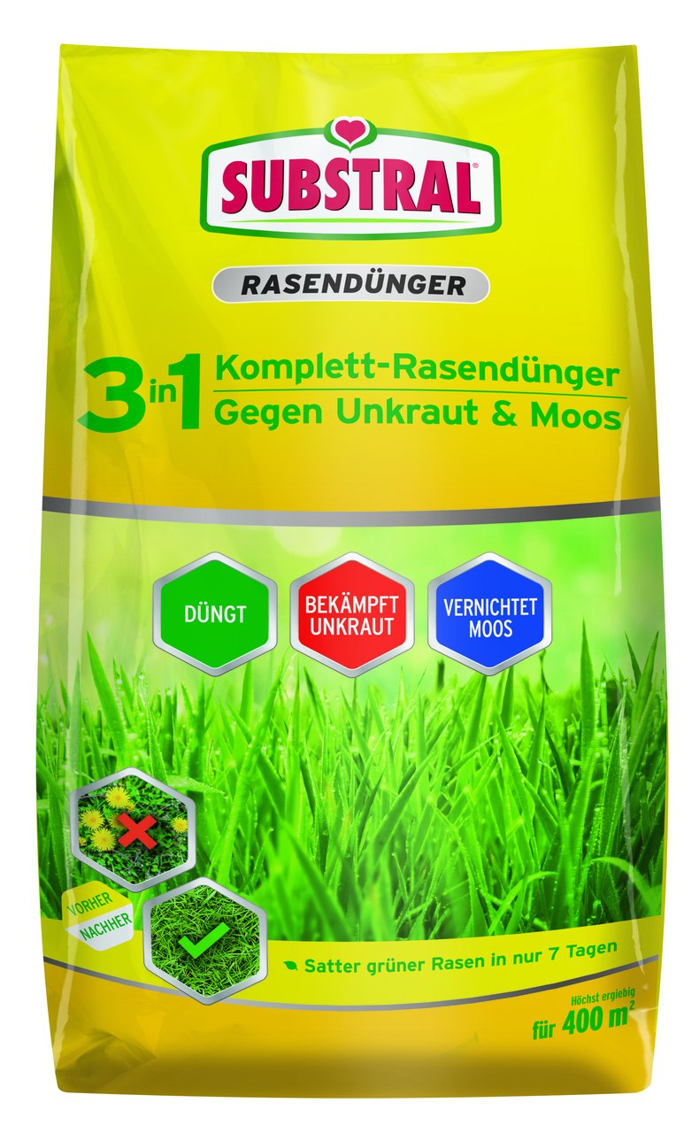 Substral 3in1 KomplettRasendünger Düngen, Unkraut & Moos entfernen