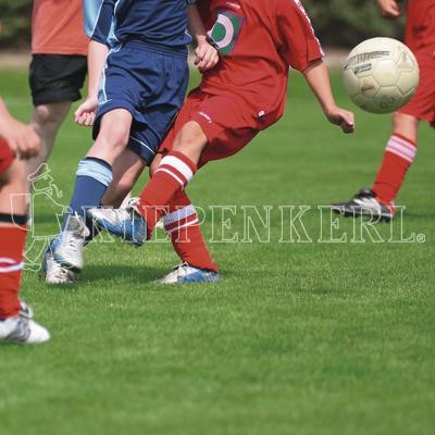 Produktbild von Kiepenkerl RSM 3.1 Sportrasen Neuanlage mit spielenden Fußballern auf einem grünen Rasenfeld