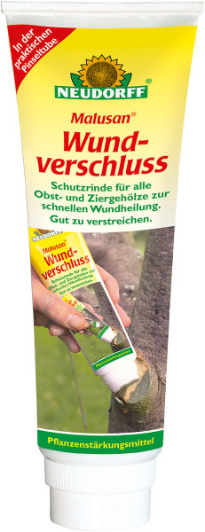 Produktbild von Neudorff Malusan Wundverschluss in einer Pinseltube mit 125ml Inhalt zur schnellen Wundheilung für Obst- und Ziergehölze.