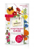 Produktbild von ReNatura Schmetterlingsoase mit Abbildungen von bunten Blumen und Schmetterlingen zur Förderung von Lebensraum für Schmetterlinge mit...
