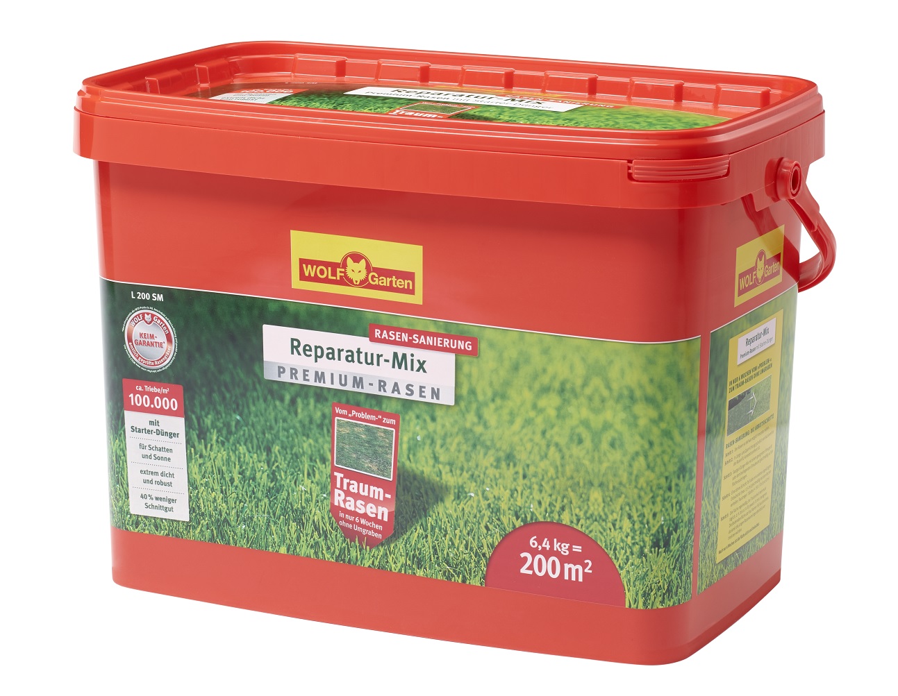 6,4 kg WolfGarten L 200 SM PremiumRasensaat plus AufbauDünger
